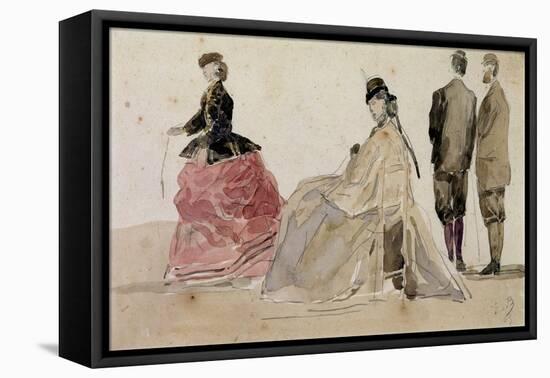 Crinolines on the Beach (Pencil and W/C on Paper)-Eugène Boudin-Framed Premier Image Canvas