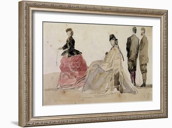 Crinolines on the Beach (Pencil and W/C on Paper)-Eugène Boudin-Framed Giclee Print