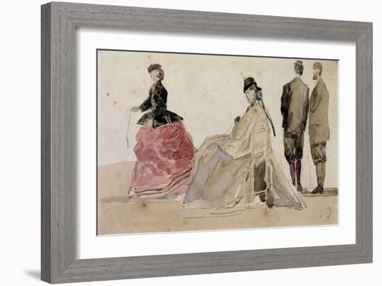 Crinolines on the Beach (Pencil and W/C on Paper)-Eugène Boudin-Framed Giclee Print