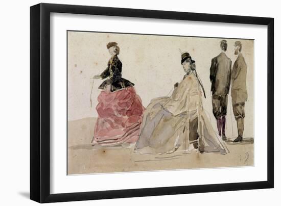 Crinolines on the Beach (Pencil and W/C on Paper)-Eugène Boudin-Framed Giclee Print