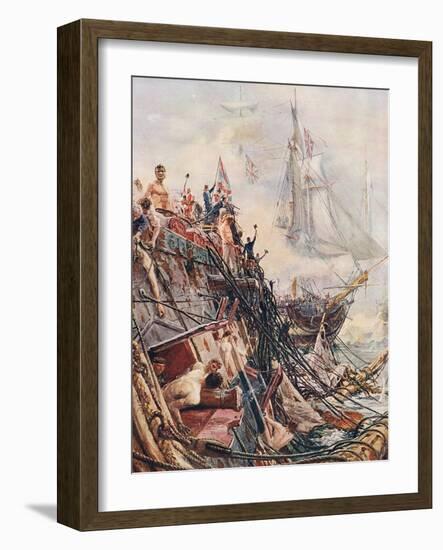 Crippled But Unconquered: The Belleisle at Trafalgar on 21st October 1805, Illustration from…-William Lionel Wyllie-Framed Giclee Print