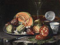 Melon and an Octagonal Cup on a Silver Charger, an Upturned Bowl behind (Oil on Canvas)-Cristoforo Munari-Giclee Print