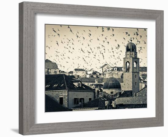 Croatia, Dalmatia, Dubrovnik, Old Town (Stari Grad), Clock Tower Surrounded by Birds-Alan Copson-Framed Photographic Print