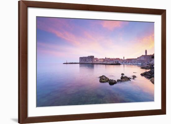 Croatia, Dalmatia, Dubrovnik, Old town, Sunset over the city walls and harbour-Jordan Banks-Framed Photographic Print