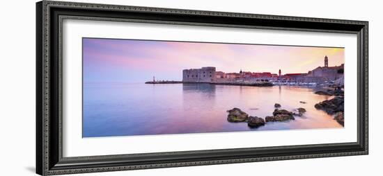 Croatia, Dalmatia, Dubrovnik, Old town, Sunset over the city walls and harbour-Jordan Banks-Framed Photographic Print