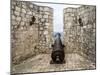 Croatia, Hvar. Cannon overlooking the town and coastline from Hvar Fortica or Spanjola Fortress.-Julie Eggers-Mounted Photographic Print