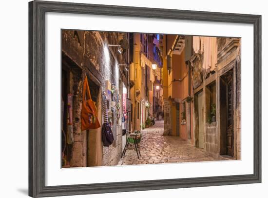 Croatia, Istria, Adriatic Coast, Rovinj, Old Town Lane in the Evening-Udo Siebig-Framed Photographic Print