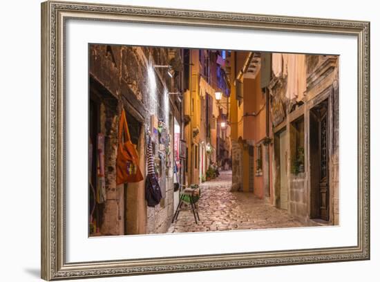 Croatia, Istria, Adriatic Coast, Rovinj, Old Town Lane in the Evening-Udo Siebig-Framed Photographic Print