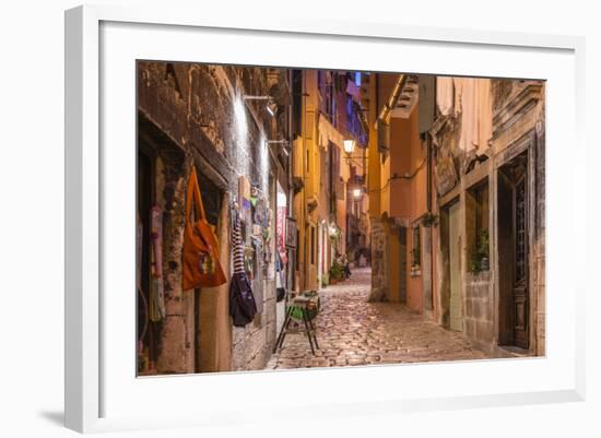 Croatia, Istria, Adriatic Coast, Rovinj, Old Town Lane in the Evening-Udo Siebig-Framed Photographic Print