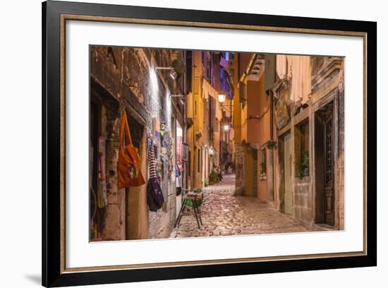 Croatia, Istria, Adriatic Coast, Rovinj, Old Town Lane in the Evening-Udo Siebig-Framed Photographic Print