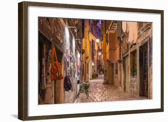 Croatia, Istria, Adriatic Coast, Rovinj, Old Town Lane in the Evening-Udo Siebig-Framed Photographic Print