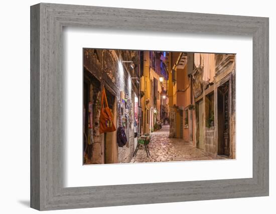 Croatia, Istria, Adriatic Coast, Rovinj, Old Town Lane in the Evening-Udo Siebig-Framed Photographic Print