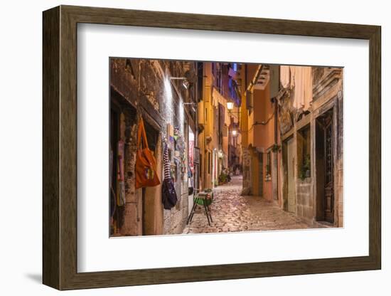 Croatia, Istria, Adriatic Coast, Rovinj, Old Town Lane in the Evening-Udo Siebig-Framed Photographic Print