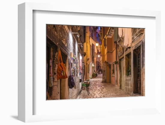 Croatia, Istria, Adriatic Coast, Rovinj, Old Town Lane in the Evening-Udo Siebig-Framed Photographic Print