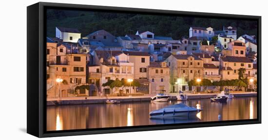 Croatia, Kvarner Gulf, Krk (Island), City of Baska, Night, Lighting, Harbour-Rainer Mirau-Framed Premier Image Canvas