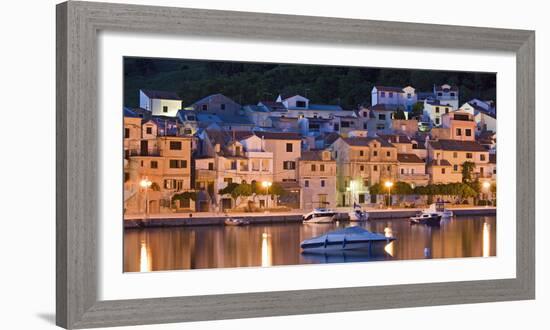 Croatia, Kvarner Gulf, Krk (Island), City of Baska, Night, Lighting, Harbour-Rainer Mirau-Framed Photographic Print