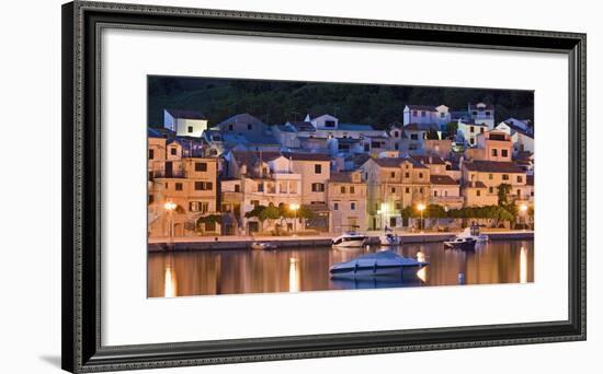 Croatia, Kvarner Gulf, Krk (Island), City of Baska, Night, Lighting, Harbour-Rainer Mirau-Framed Photographic Print