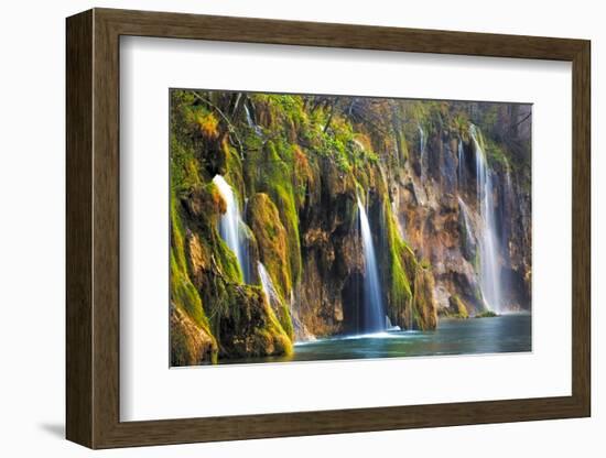 Croatia, Plitvice Lakes National Park. Waterfalls into stream.-Jaynes Gallery-Framed Photographic Print
