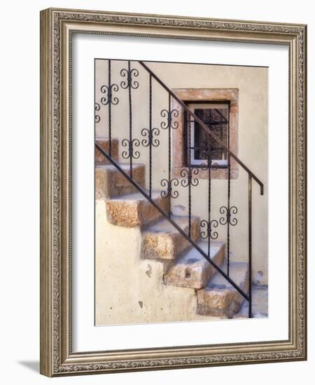 Croatia, Rovinj, Istria. Stairs and wrought iron railing leading to a home.-Julie Eggers-Framed Photographic Print