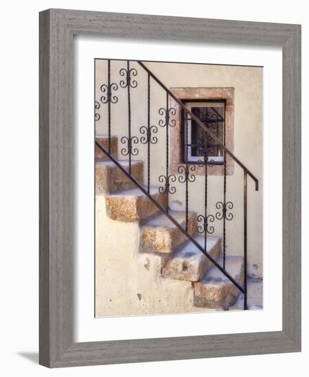 Croatia, Rovinj, Istria. Stairs and wrought iron railing leading to a home.-Julie Eggers-Framed Photographic Print