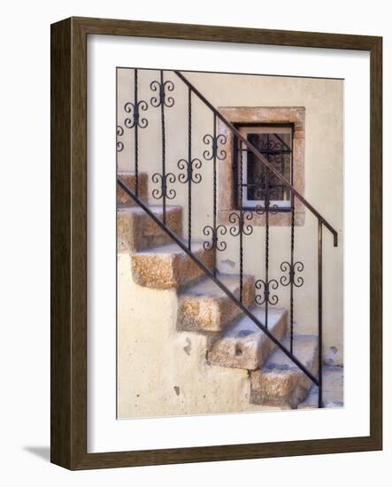 Croatia, Rovinj, Istria. Stairs and wrought iron railing leading to a home.-Julie Eggers-Framed Photographic Print