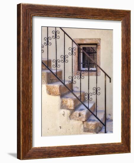 Croatia, Rovinj, Istria. Stairs and wrought iron railing leading to a home.-Julie Eggers-Framed Photographic Print