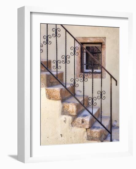 Croatia, Rovinj, Istria. Stairs and wrought iron railing leading to a home.-Julie Eggers-Framed Photographic Print