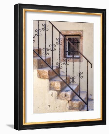 Croatia, Rovinj, Istria. Stairs and wrought iron railing leading to a home.-Julie Eggers-Framed Photographic Print