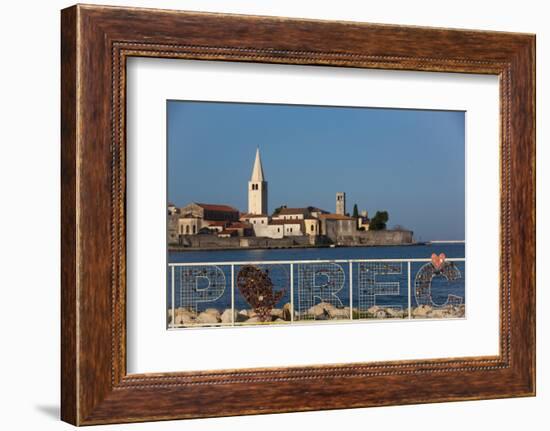 Croatia Sign, Tower of Euphrasian Bascilica in the background, Old Town, Porec, Croatia, Europe-Richard Maschmeyer-Framed Photographic Print