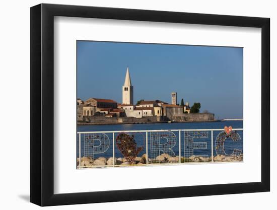 Croatia Sign, Tower of Euphrasian Bascilica in the background, Old Town, Porec, Croatia, Europe-Richard Maschmeyer-Framed Photographic Print
