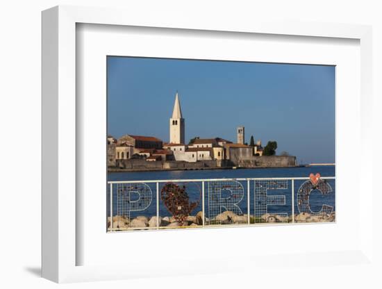 Croatia Sign, Tower of Euphrasian Bascilica in the background, Old Town, Porec, Croatia, Europe-Richard Maschmeyer-Framed Photographic Print