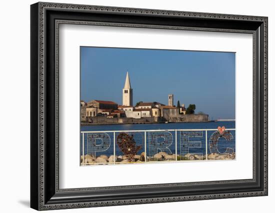 Croatia Sign, Tower of Euphrasian Bascilica in the background, Old Town, Porec, Croatia, Europe-Richard Maschmeyer-Framed Photographic Print