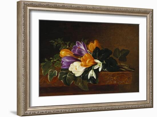 Crocii and Snowdrops on a Marble Ledge-Johan Laurentz Jensen-Framed Giclee Print