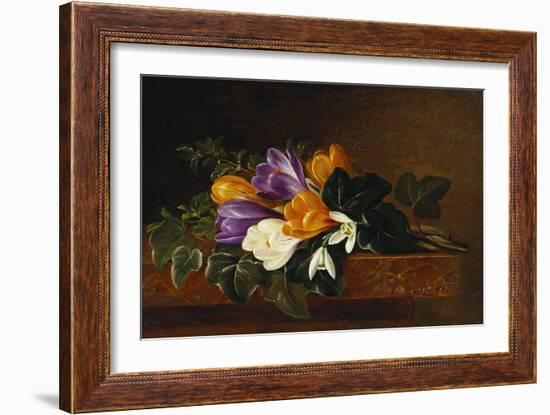 Crocii and Snowdrops on a Marble Ledge-Johan Laurentz Jensen-Framed Giclee Print