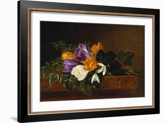 Crocii and Snowdrops on a Marble Ledge-Johan Laurentz Jensen-Framed Giclee Print