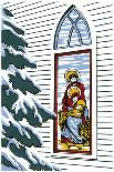 Stained Glass Window of Joseph, Mary and Baby Jesus with Pine Tree Next to It-Crockett Collection-Giclee Print