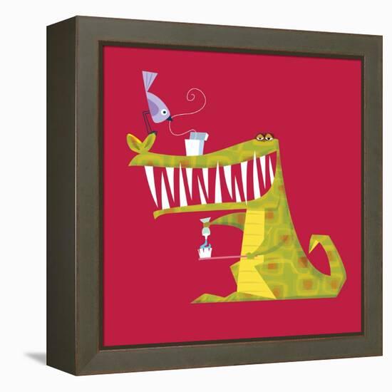 Crocodile brushing his teeth-Harry Briggs-Framed Premier Image Canvas