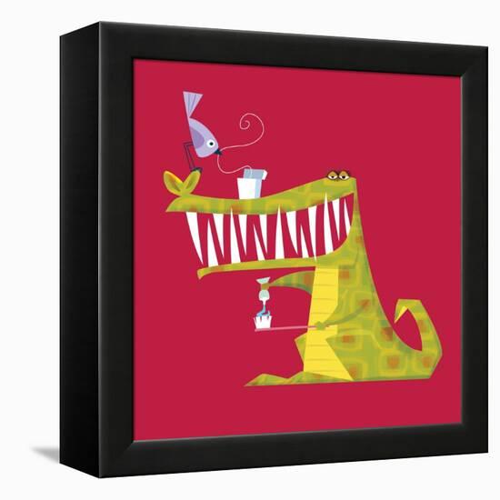 Crocodile brushing his teeth-Harry Briggs-Framed Premier Image Canvas