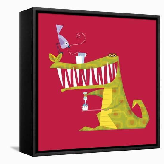 Crocodile brushing his teeth-Harry Briggs-Framed Premier Image Canvas