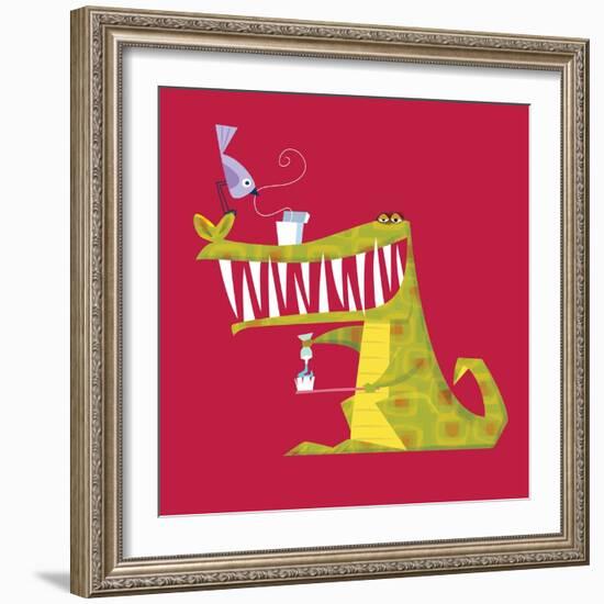 Crocodile brushing his teeth-Harry Briggs-Framed Giclee Print