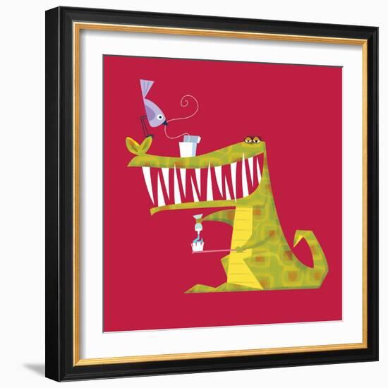 Crocodile brushing his teeth-Harry Briggs-Framed Giclee Print