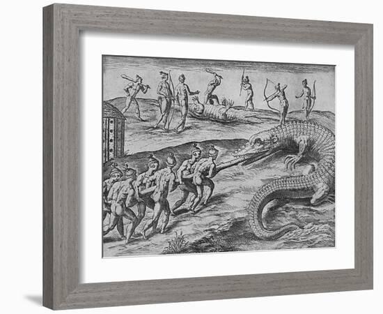 Crocodile Hunting, De Bry-Theodore de Bry-Framed Art Print