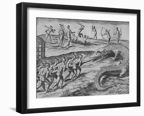 Crocodile Hunting, De Bry-Theodore de Bry-Framed Art Print