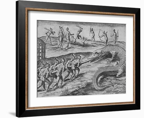 Crocodile Hunting, De Bry-Theodore de Bry-Framed Art Print