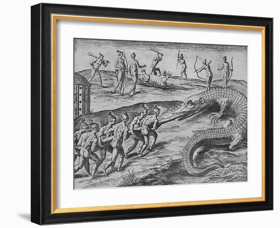 Crocodile Hunting, De Bry-Theodore de Bry-Framed Art Print