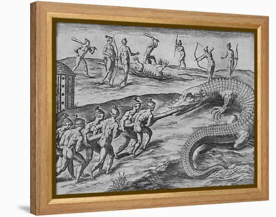 Crocodile Hunting, De Bry-Theodore de Bry-Framed Stretched Canvas