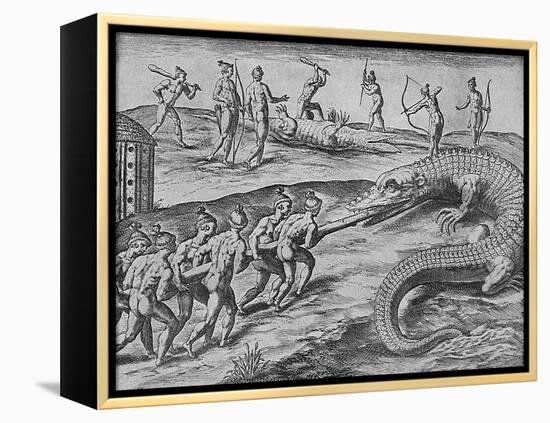 Crocodile Hunting, De Bry-Theodore de Bry-Framed Stretched Canvas