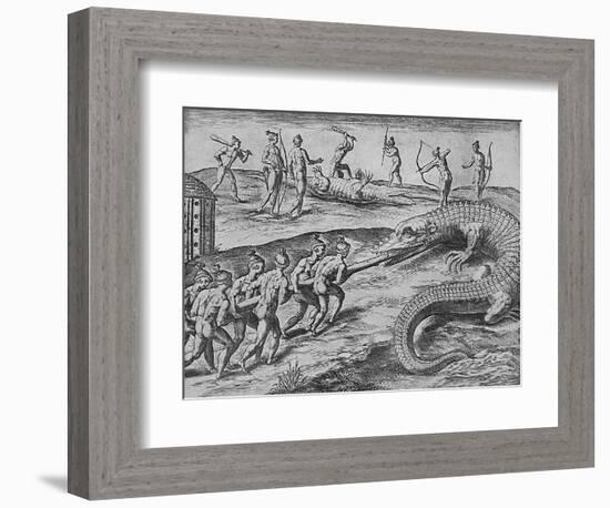 Crocodile Hunting, De Bry-Theodore de Bry-Framed Art Print