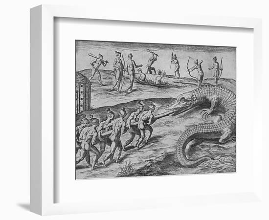 Crocodile Hunting, De Bry-Theodore de Bry-Framed Art Print