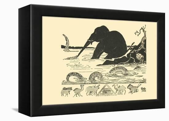 Crocodile Versus Elephant-Rudyard Kipling-Framed Stretched Canvas